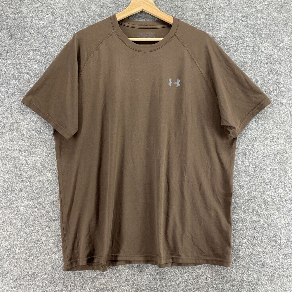 5/$45 Under Armour T-Shirt Men M Medium Brown Short Sleeve Crew Neck Pullover